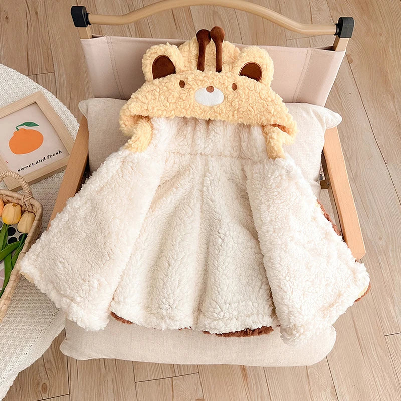 IYEAL Winter Cartoon Kapuzen Ohren Warm Plus Fleece Mantel Winter Baby Niedlichen Mantel Neue Baby Kleidung Baby Verdickt Mantel