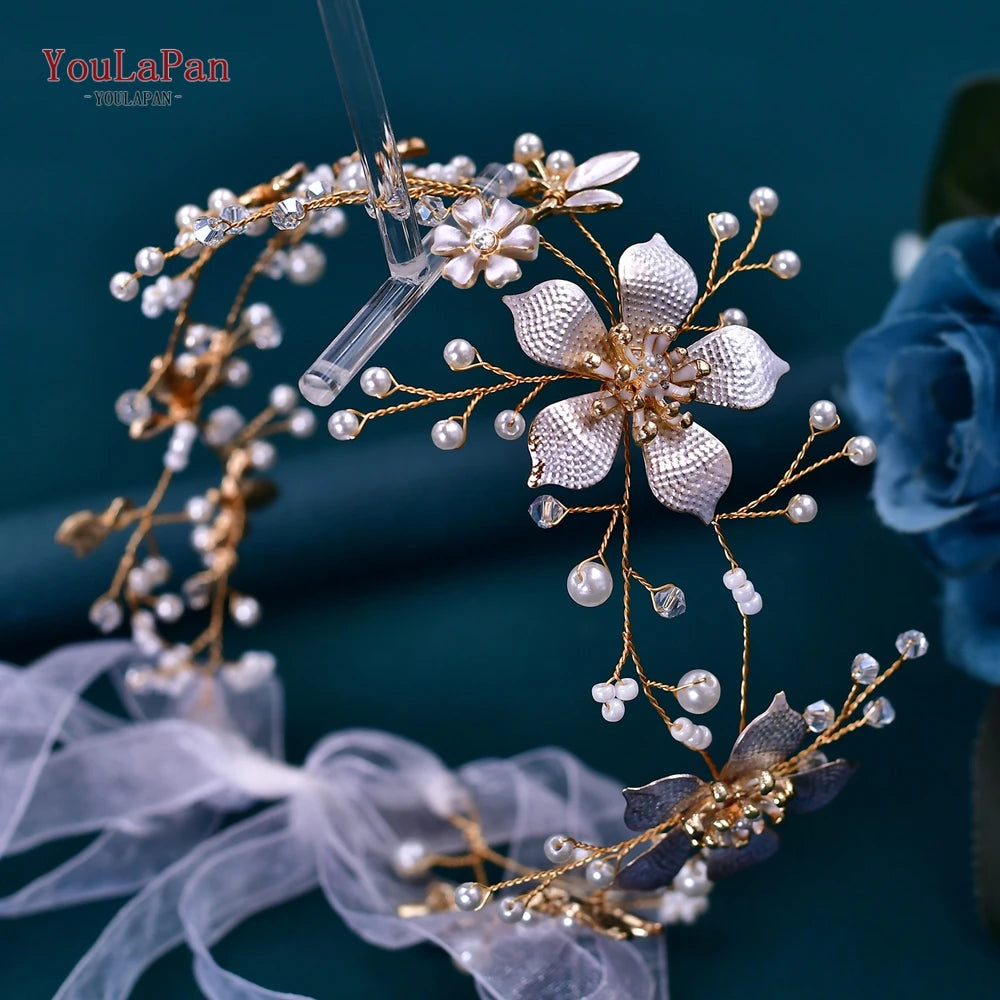 YouLaPan Wedding Dress Belt Alloy Floral Bridal Sash Belt Crystal Wedding Belts Bridal Ribbon
