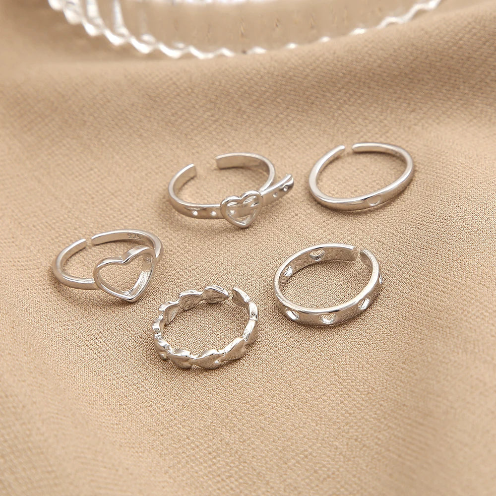 2022 new cross-border Korean ins simple temperament women's jewelry retro simple love hollowed-out ring 5 sets