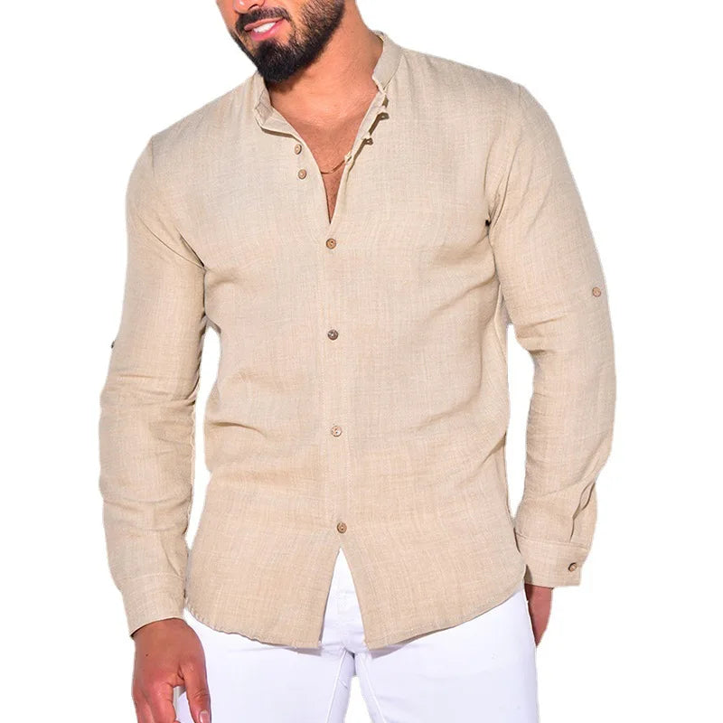 New Spring Summer Regular Fit Men's Shirts Cotton Linen Casual Top Blouse Long Sleeve Men Clothing