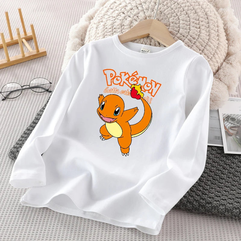 Pokemon Kinder Langarm T-Shirt Pikachu Winter Casual Warm Tops Kinder Anime Cartoon Lose Pullover Kind Geburtstagsgeschenke
