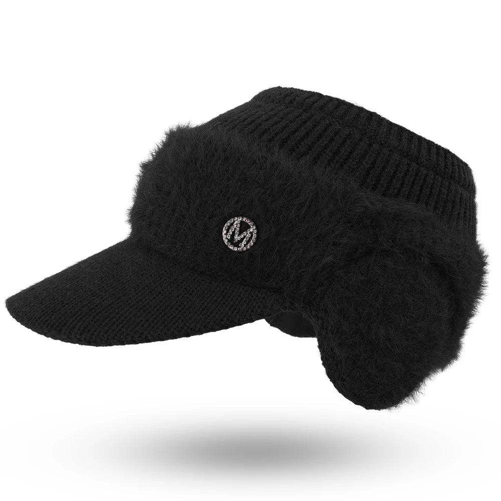Autumn Winter Hollow Top Knitted Woolen Bomber Hat Ear Protection Thickened Warm Women's Fashion Baseball Hat Knitted Woolen Cap