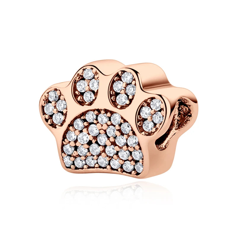 Original Silver Plated Charms For Women Love Pet Dog Cat Paw Print Pendant Beads Fit Pan Bracelets Necklaces DIY Luxury Jewelry