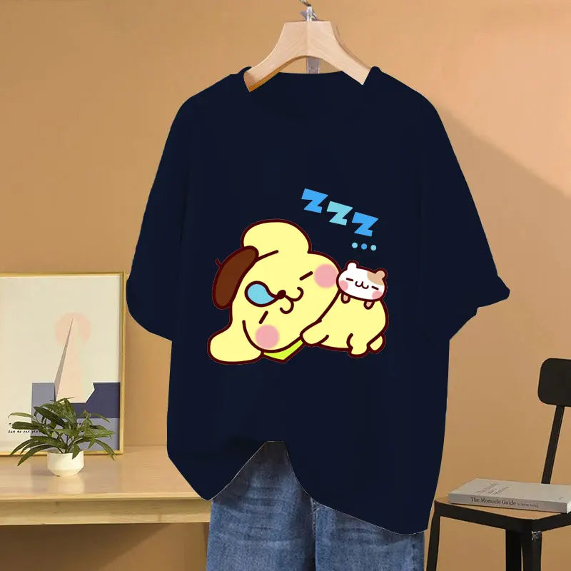 Clothes Pompom Purin Yellow Cartoon Anime Women T-shirt Summer Short Sleeve 100% Cotton Men Tee Shirts Tops 2025 Fashion Couple Clothes