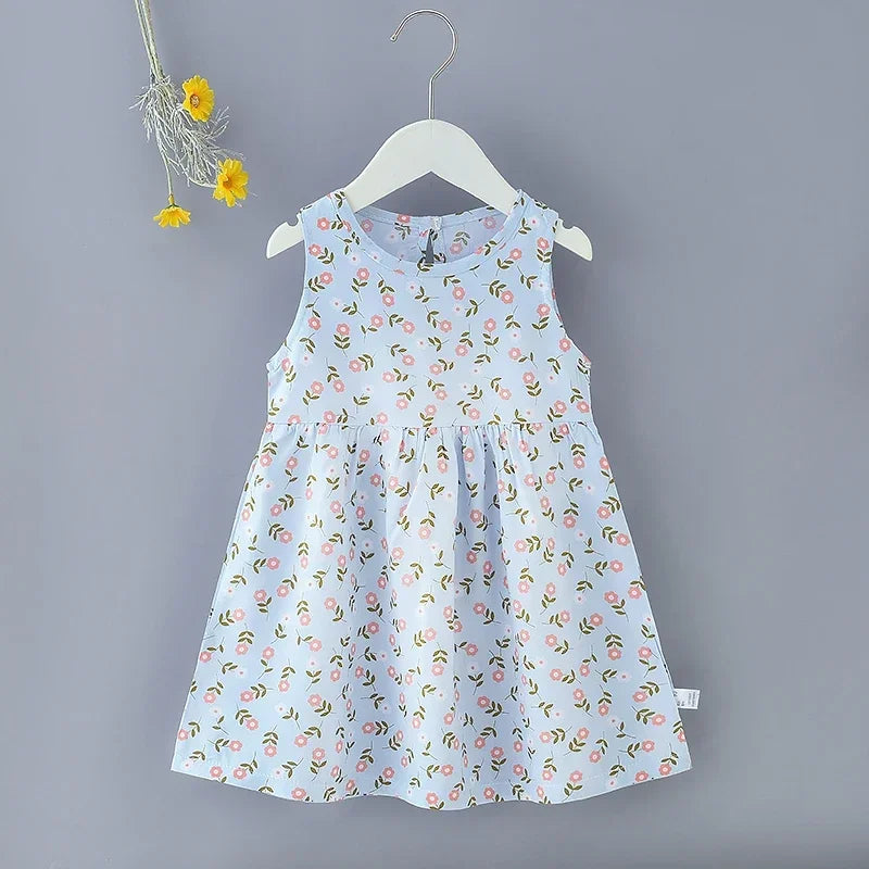 Girls Summer Dress Sleeveless Cute Print