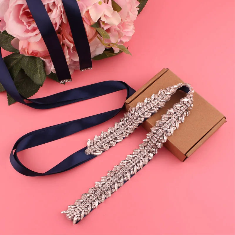 Crystal bridal belt with ribbons, handmade silver wedding belt, cookie patient belt for wedding evening dresses