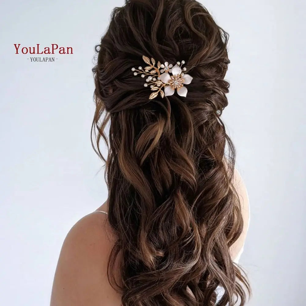 TOPQUEEN Luxury Wedding Hairpins Alloy Flower Wedding Comb Golden Color Bridal Wedding Accessories Pearl Bridal Hair Clips HP359