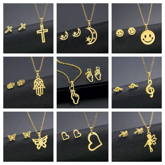 10 PiecesHip Hop Personalized Accessories Stainless Steel Necklace Fashion Jewelry Set for Women Smooth Geometric Design