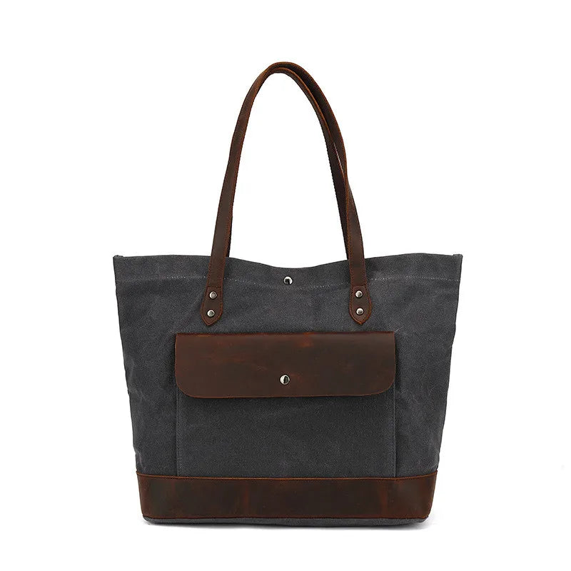 Casual Oil Wax Canvas With Genuine Leather Women's Handbag Waterproof Tote Bag Shoulder Messenger Shopping Bag Storage Bags