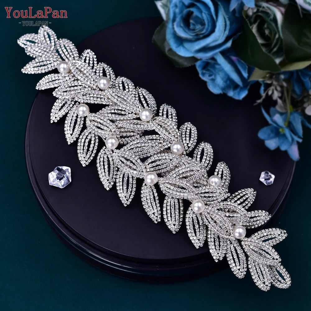 TOPQUEEN Wedding Headband Leaf Bridal Headpiece Woman Hair Accessories Jewelry Handmade Bride Headdress Pageant Tiara HP411
