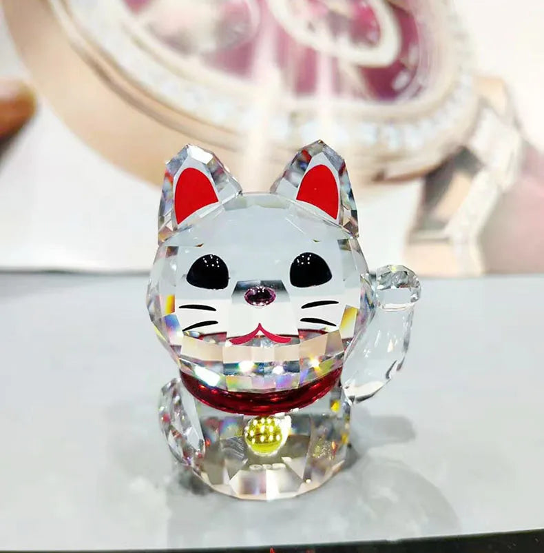 Crystal Lucky Cat Figurines Ornament Fortune Cat Paperweight Collection Craft Favorite Christmas Gift Home Decoration