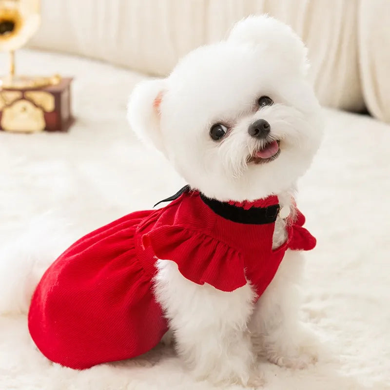 Dog Dress Pet Dog Clothes Luxury Puppy Skirt Retro Dog Bow Christmas Pet Dog Costume Chihuahua Pug Fench Bulldog Apparel Dresses