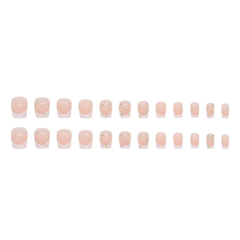 24pcs Short Ballet White Simple French Tip Sweet Coffin Press on Nails Set Cheap Girls Summer Square Decorated False Nail Art
