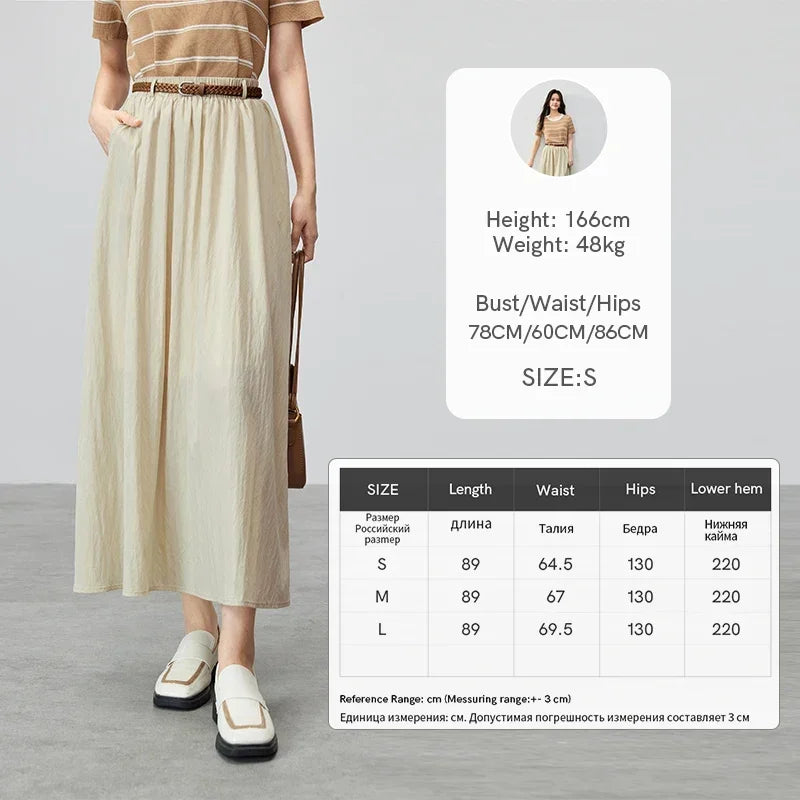 SENTUBILA A-line White Skirt Women 2025 Spring Casual Loose Elastic High Waist Long Skirt with Belt Woman Clothes W43Q56026
