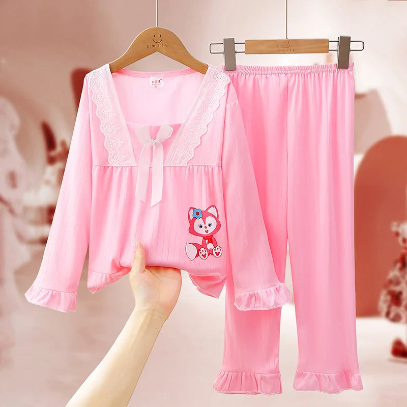 Children's Pajamas for Girls in Spring and Autumn Long Sleeved Thin Style Parent-child Big Girl Home Clothing Princess Style S