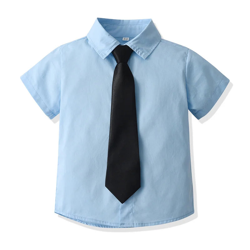 top and top Kids Boys Formal Shirts Toddler Boy Short Sleeve Lapel Casual Tops Children Gentleman Clothing for School Uniform