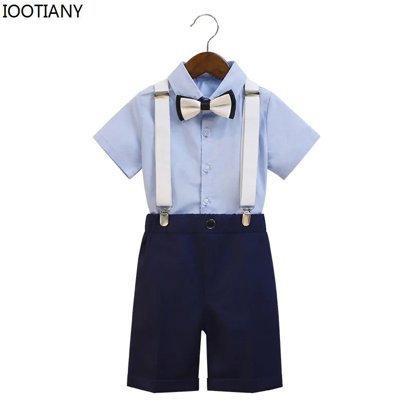 Kids Formal Strap Shirt Shorts Bowtie Clothing Set Boys Summer Wedding Birthday Dress Children Piano Performance Dance Costume !!!