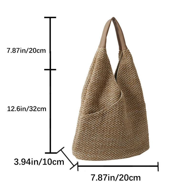 Fashion Straw Hollow Out Knitting Tote Bag Summer Cute Shoulder Bag Large Capacity Handbags and Purses Weave Beach Bag