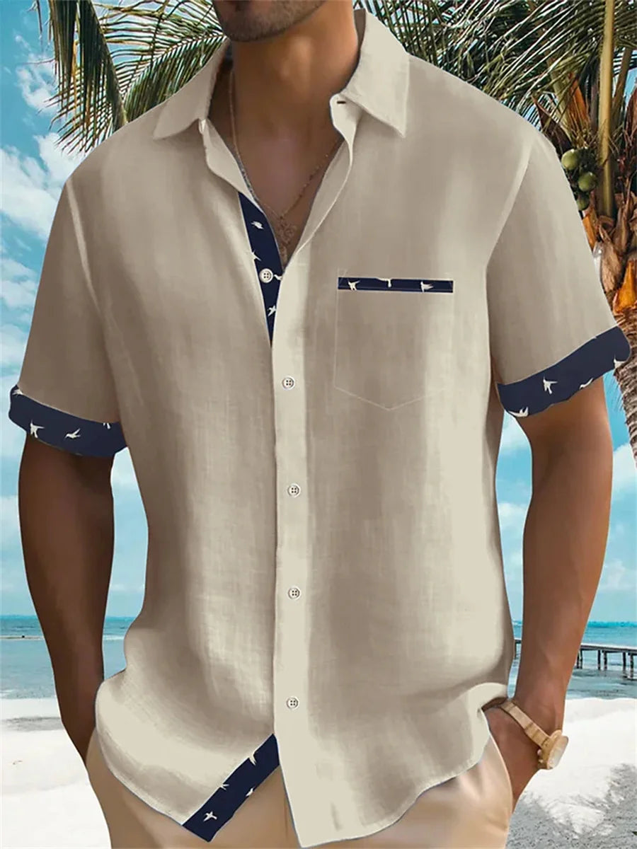 solid color summer shirt men's Hawaiian shirt casual fashion street short sleeve beach holiday party men's pocket shirt 5XL mon