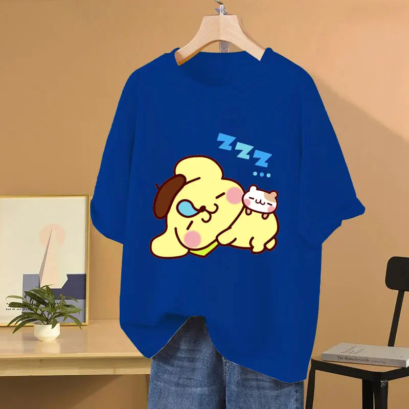 Clothes Pompom Purin Yellow Cartoon Anime Women T-shirt Summer Short Sleeve 100% Cotton Men Tee Shirts Tops 2025 Fashion Couple Clothes