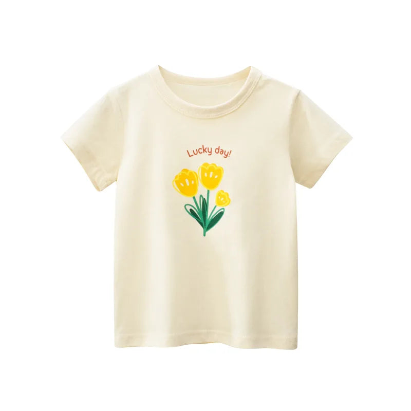 2024 sommer 2-8 Jahre Kinder Mädchen Shorts Ärmel T-shirts Gedruckt Kleines Mädchen Top Baby Mädchen T Shirts Kinder kleinkind Mädchen Kleidung