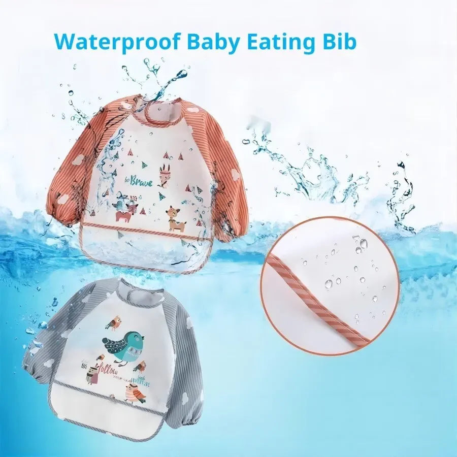 1 Stücke Wasserdichte Essen Smock Infant Kleinkind Baby Cartoon Langarm Kunst Schürze Tier Smock Weiche Baby Lätzchen Spuckkleidung