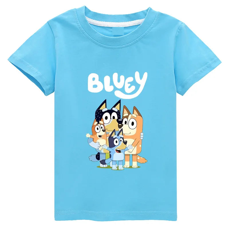 تي شيرت Moose New Bluey Family Summer بأكمام قصيرة ملابس أطفال عصرية للأولاد والبنات تي شيرت بأكمام قصيرة