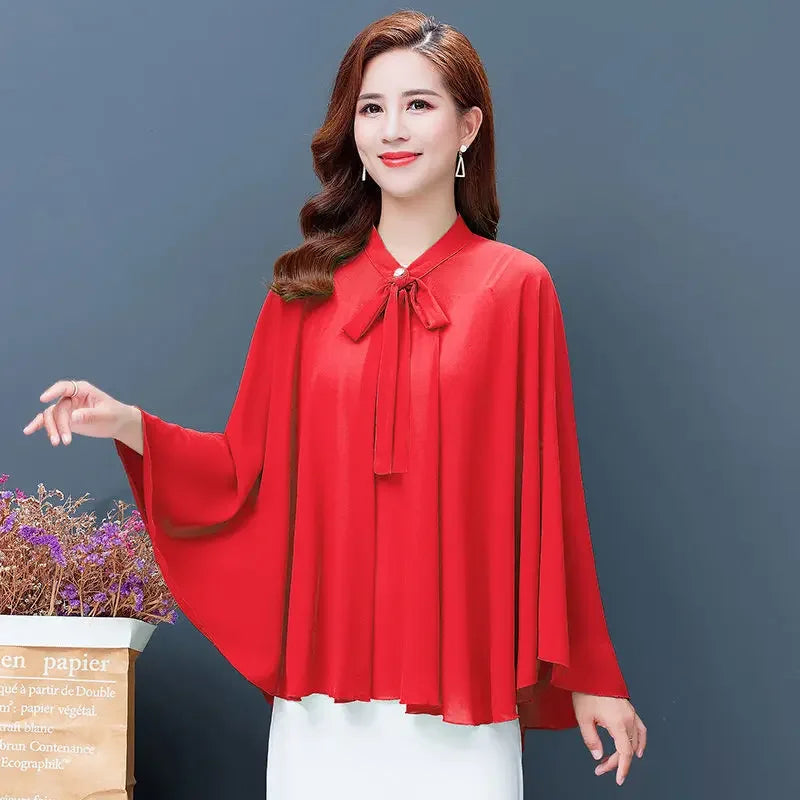 2025 Summer New Shawl Chiffon Sunscreen Clothes Women Lace Up Cloak Thin Air Conditioning Cardigan Lady Poncho Capes Black