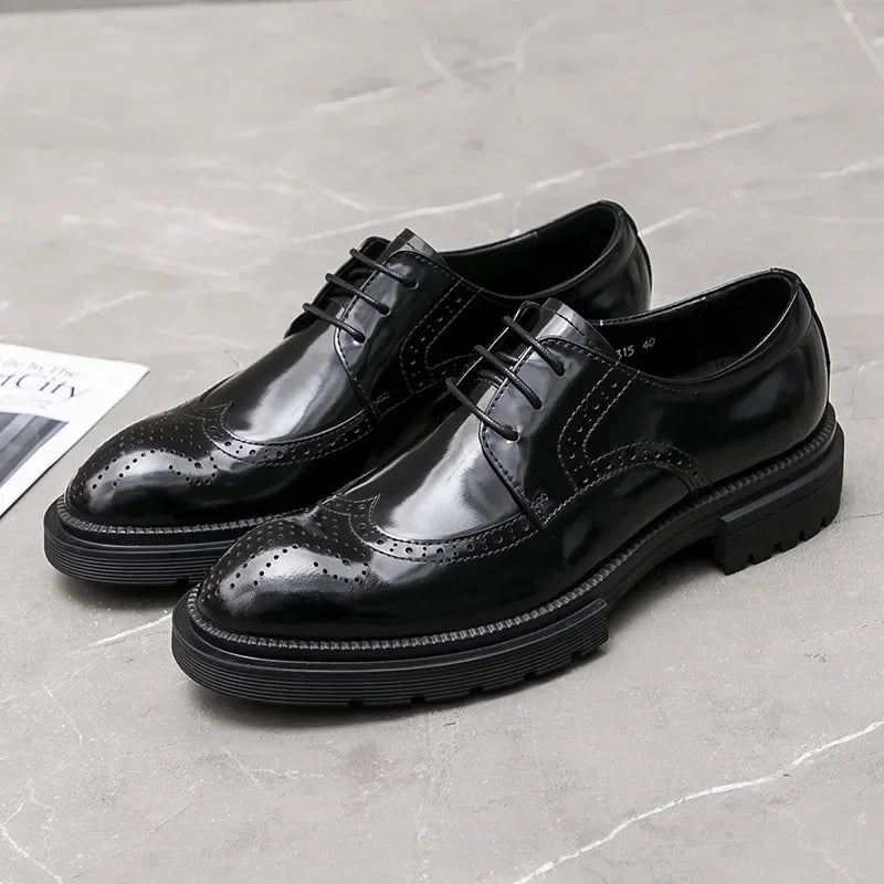 2025 New Fashion Men Business European Patent Leather Create Platform Shoes Atmosphere Men Leather Shoes Gift