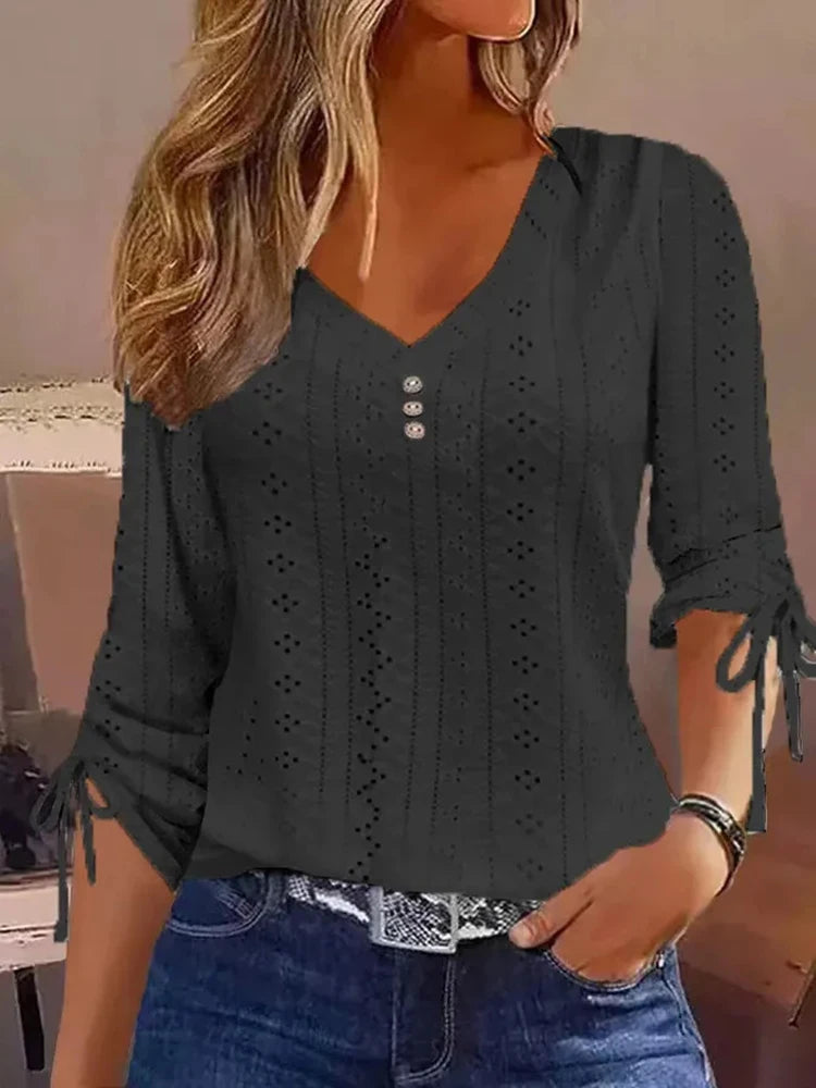 Spring Fashion Women Blouses Shirts For Women Casual V Neck Long Sleeve White Shirt Women Office Tops Pullover