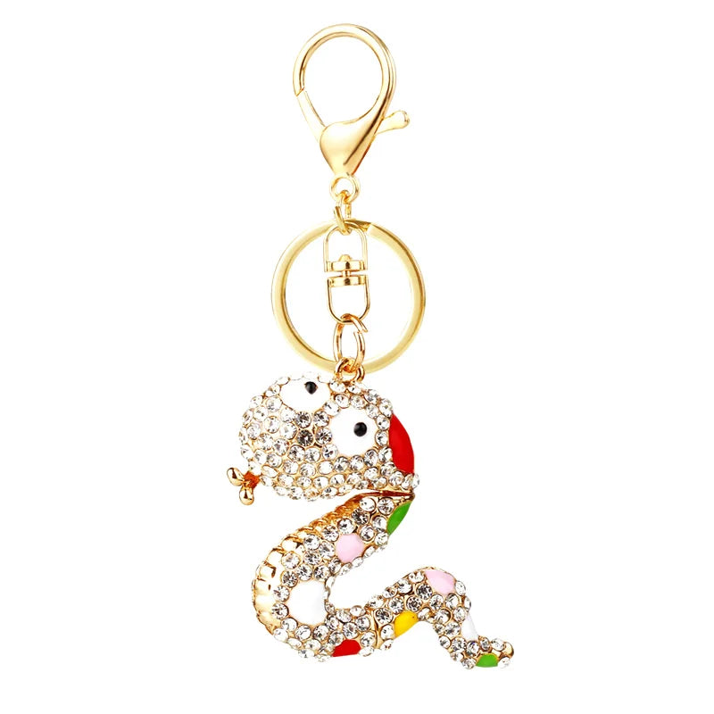Creative Diamond Chinese Zodiac Little Flower Snake Car Pendant Cartoon Cute Snake Keychain Ring Bag Hanging Decoration Gift