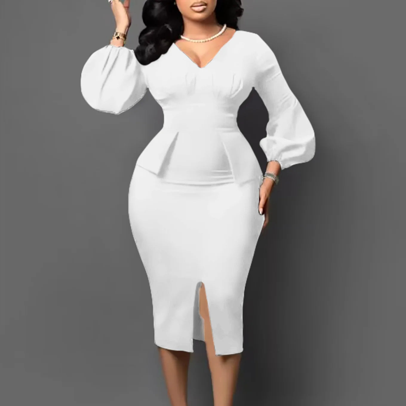 FairyShely 2025 Spring Bodycon Plus Size Dress Women Large Solid Big Sheath Dresses Lady Long Sleeve Party Tight Curvy Dress