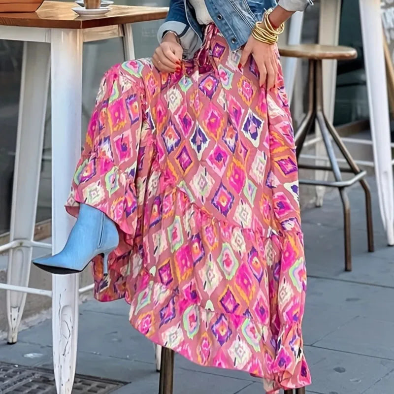 Long Floral Printing Skirt Lady 2025 Summer Autumn Loose Casual Skirt Fashion Elastic Waist Beach Commuting Skirts Women Clothes