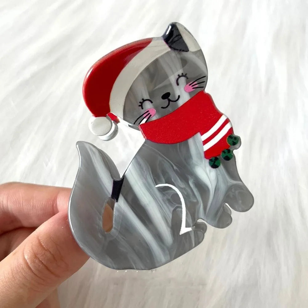 Acetic Acid Acetate Animal Hair Claw Red Scarf Christmas Hat Hair Clip Cat Hair Clip Headdress Grab Clip Christmas Shark Clip