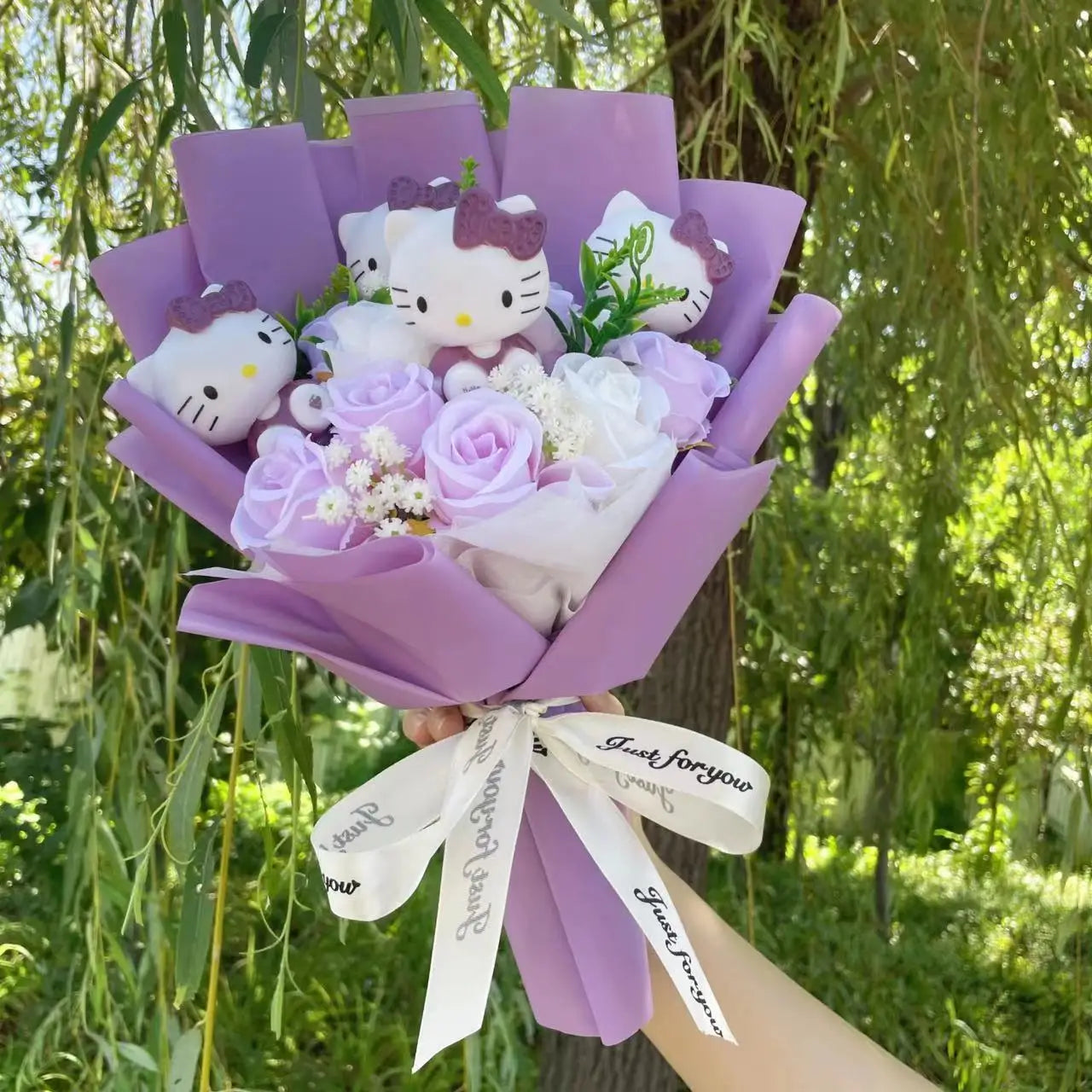 Cartoon Vinyl Doll Hello Kitty With Artificial Flower Creative Bouquet Christmas Valentine Birthday Gifts For Girls