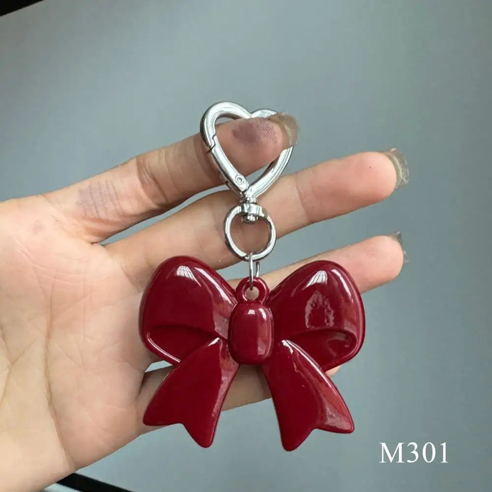 New Fashion Red Love Y2k Keychain Korean Charm Bag Pendant Handmade Beaded Bownot Keyring Vintage Red Metal Hanging Accessories