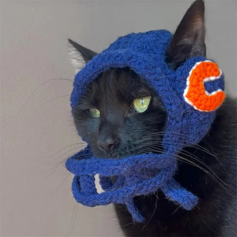 Pet helmet Handmade crocheted Cute Creative Fashion cat hat Halloween cat party cosplay costume cat hat Winter warm