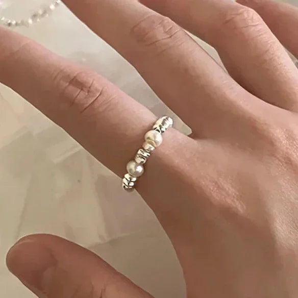 Real 925 Sterling Silver Freshwater Pearls Round Rings for Women Trendy Adjustable Fine Jewelry Minimalist Accessories