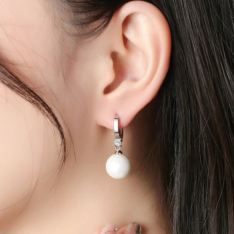LByzHan 925 Sterling Silver Long Pearl CZ Dangle Earrings For Women Engagement Wedding Graceful Accessories Fashion Earring Gift
