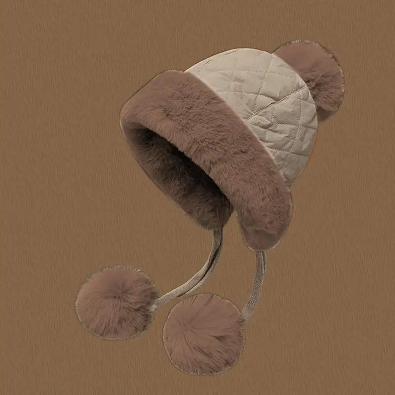 2024 Winter Women's Thickened Warm Knit Hat Ear Protection Plush Warm Cotton Cold Cap Breathable Fashionable Outdoor Wear