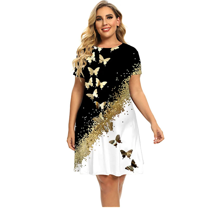 Hot Sale Dresses For Summer 2022 Women Bronzing Butterfly Dress Short Sleeve Casual Oversized Dress Fashion Clothing Plus Size