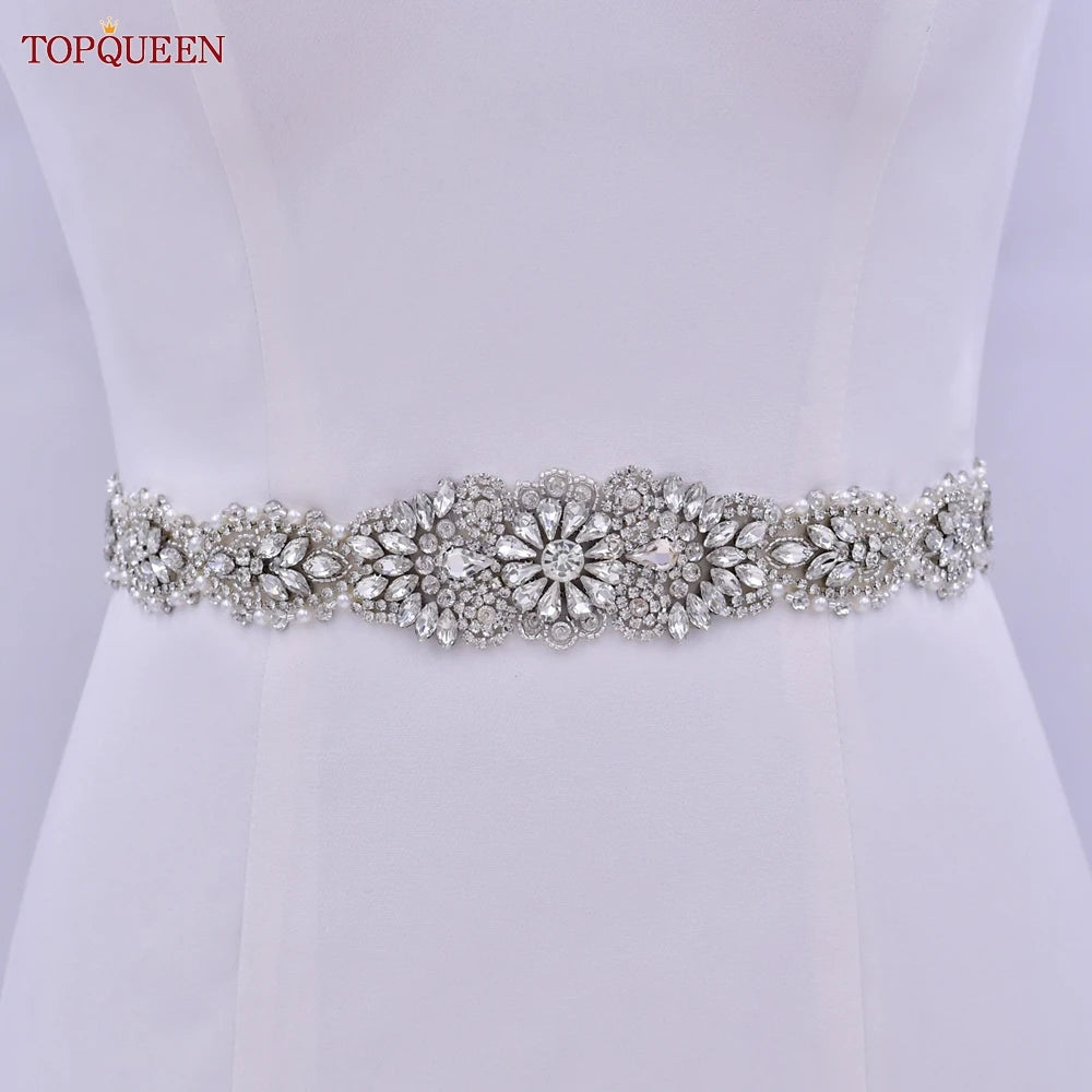 TOPQUEEN S119 Wedding Dress with Decorative Decals Wedding Dress Accessories Wedding Dress with Luxury Diamond Handmade