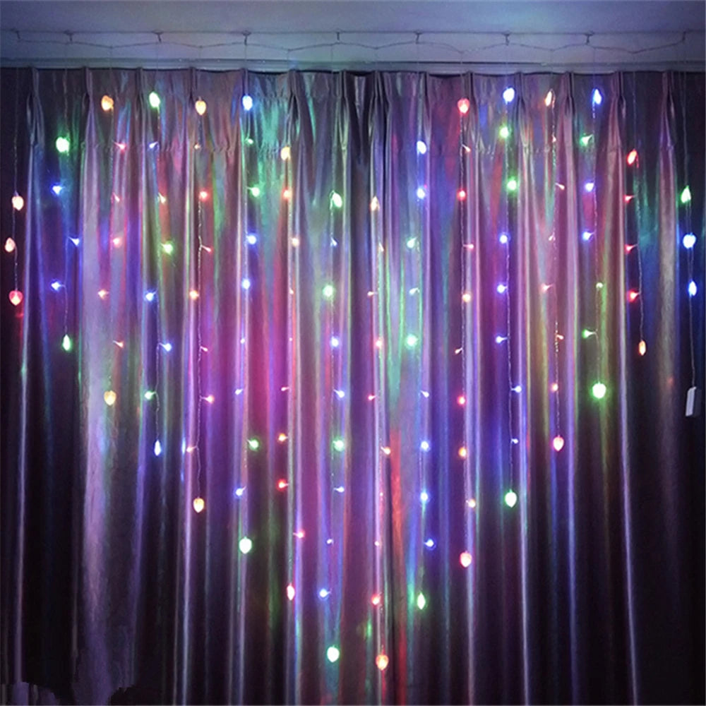 Led Heart String Lights For Room Heart Curtain Light With Photo Clip Butterfly Ornaments Valentine Wedding Decorations 2mX1.5m