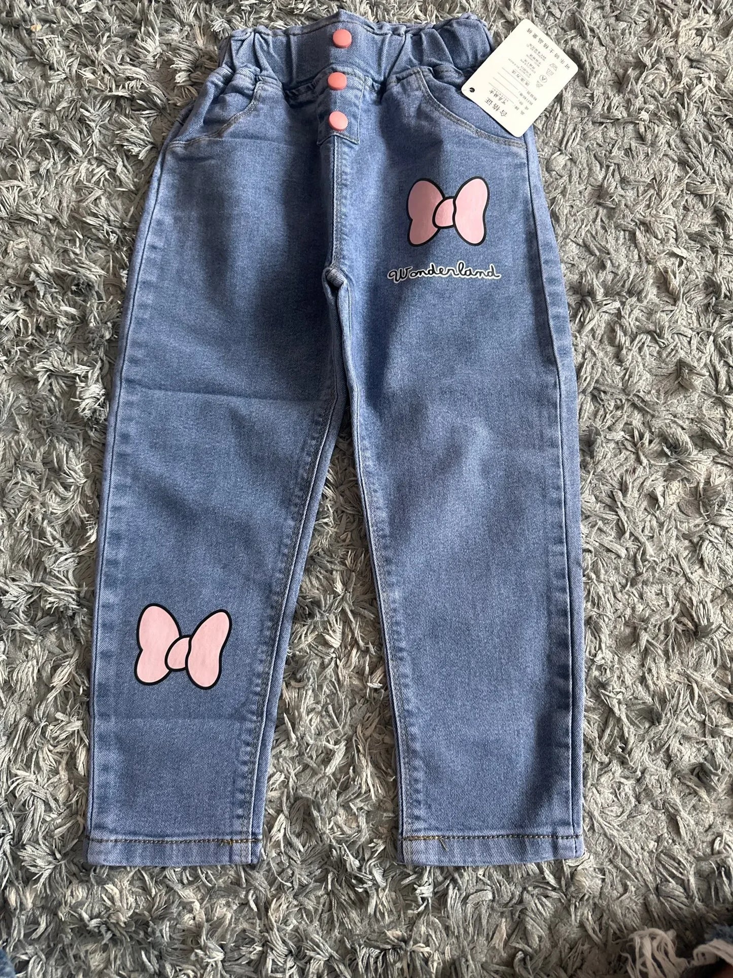 Kinder Baby Mädchen Freizeitkleidung Jeans Rosa Schleife Hose Kleinkind Säugling Denim Kleidung Hosen Kinder Unterteile 1 2 3 4 5 6 Jahre