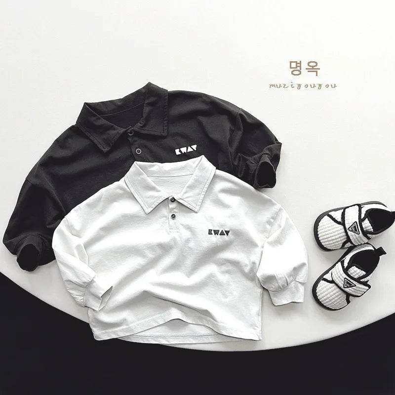 Spring Autumn Children Polo Shirts 1-8Y Boys Cotton Print Button Daily Long Sleeve Tops Korean Toddler Wear Kids Clothing New