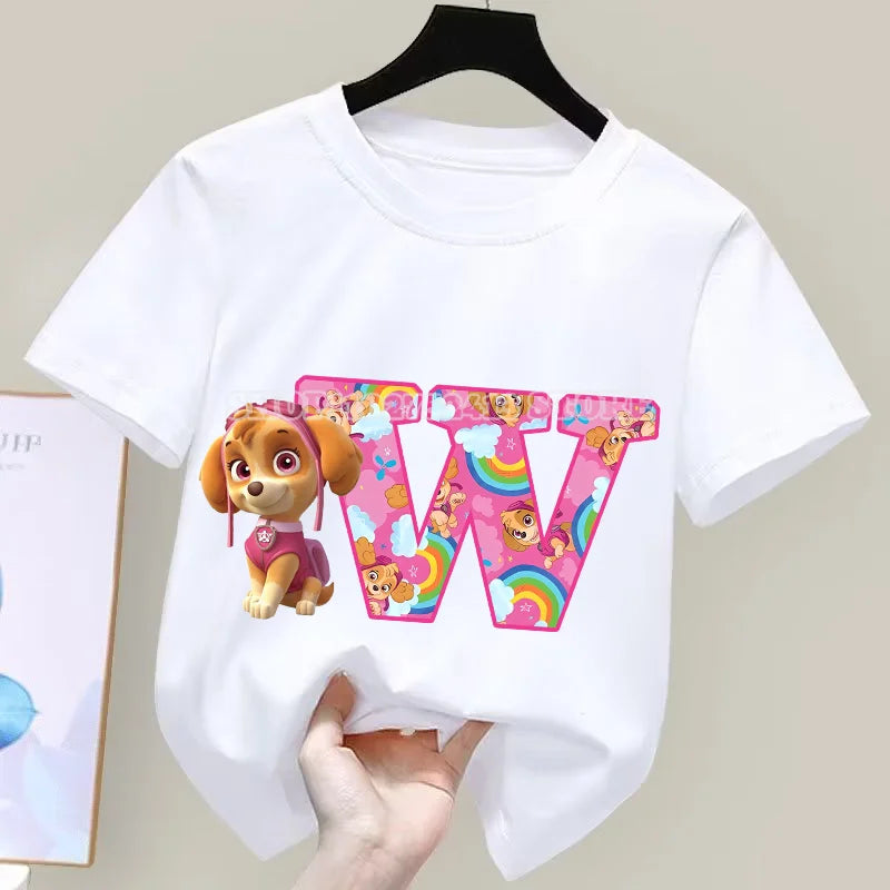 Paw Patrol T-Shirt Sommer Jungen Mädchen Saugfähige Shirts Niedliche Cartoon Chase Skye Weiße Kleidung Einfache Basic Vielseitige Kleidung Geschenk