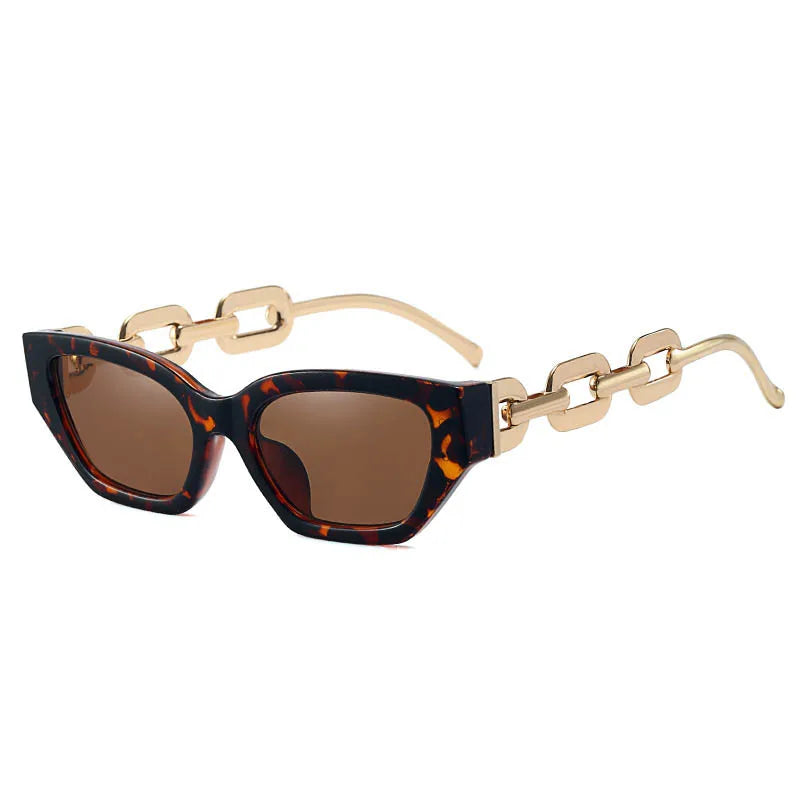 Vintage Small Frame Sunglasses with Chain Legs Cat Eyes Stylish Eyewear Prescription Sunglasses Women 0 -0.5 -0.75 -2.0 To -6.0