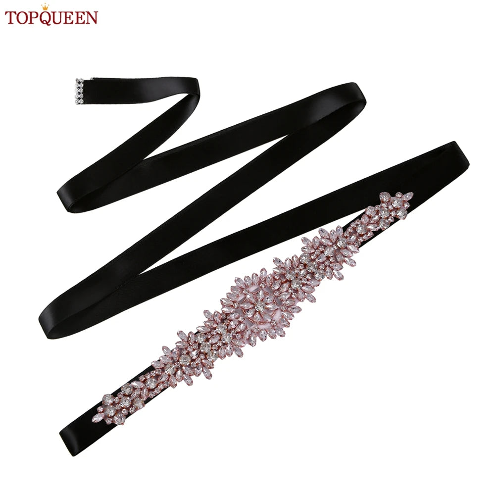 TOPQUEEN S319-RG Rose Gold Belt Full Rhinestone Ladies Wedding Party Stones Sash Women Dress Bride Accessories Gown Applique