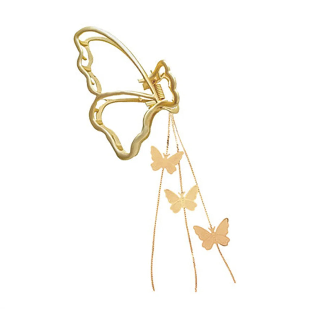Temperament Hollow Butterfly Hair Claws Nonslip Elegent Golden Clips With Butterfly Tassel Hairband Hair Accessories