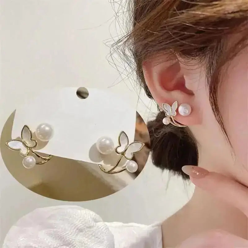925 Silver Needle Korean Fashion Crystal Heart Earrings For Women Jewelry 2024 Trending Women's Red White Pearl Drop Earrings
